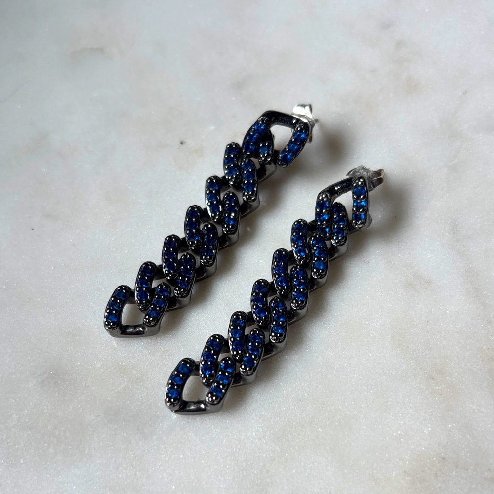 Blue crystal chain earrings